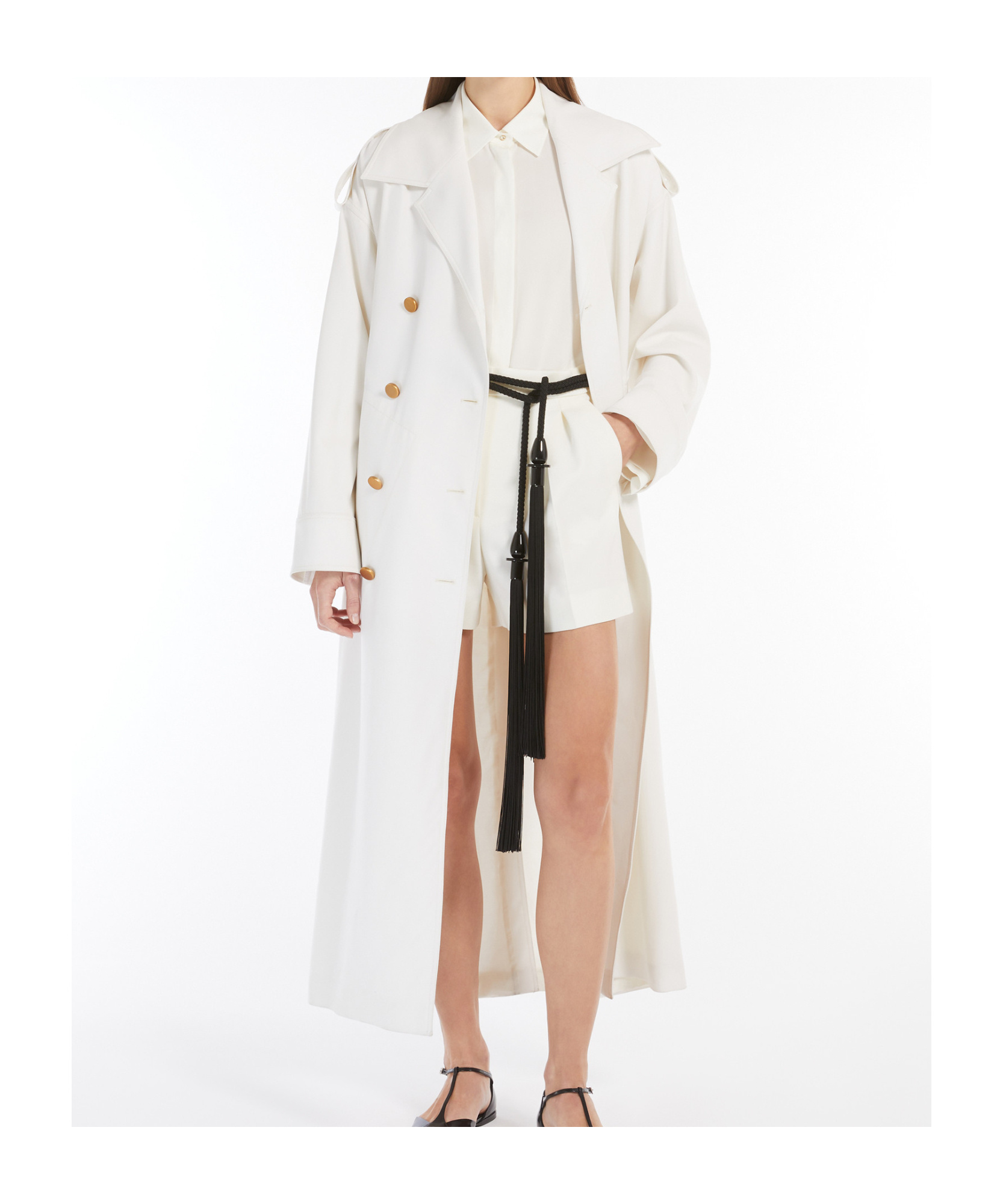 Shop Max Mara Double-breasted Wool Trench Coat In White