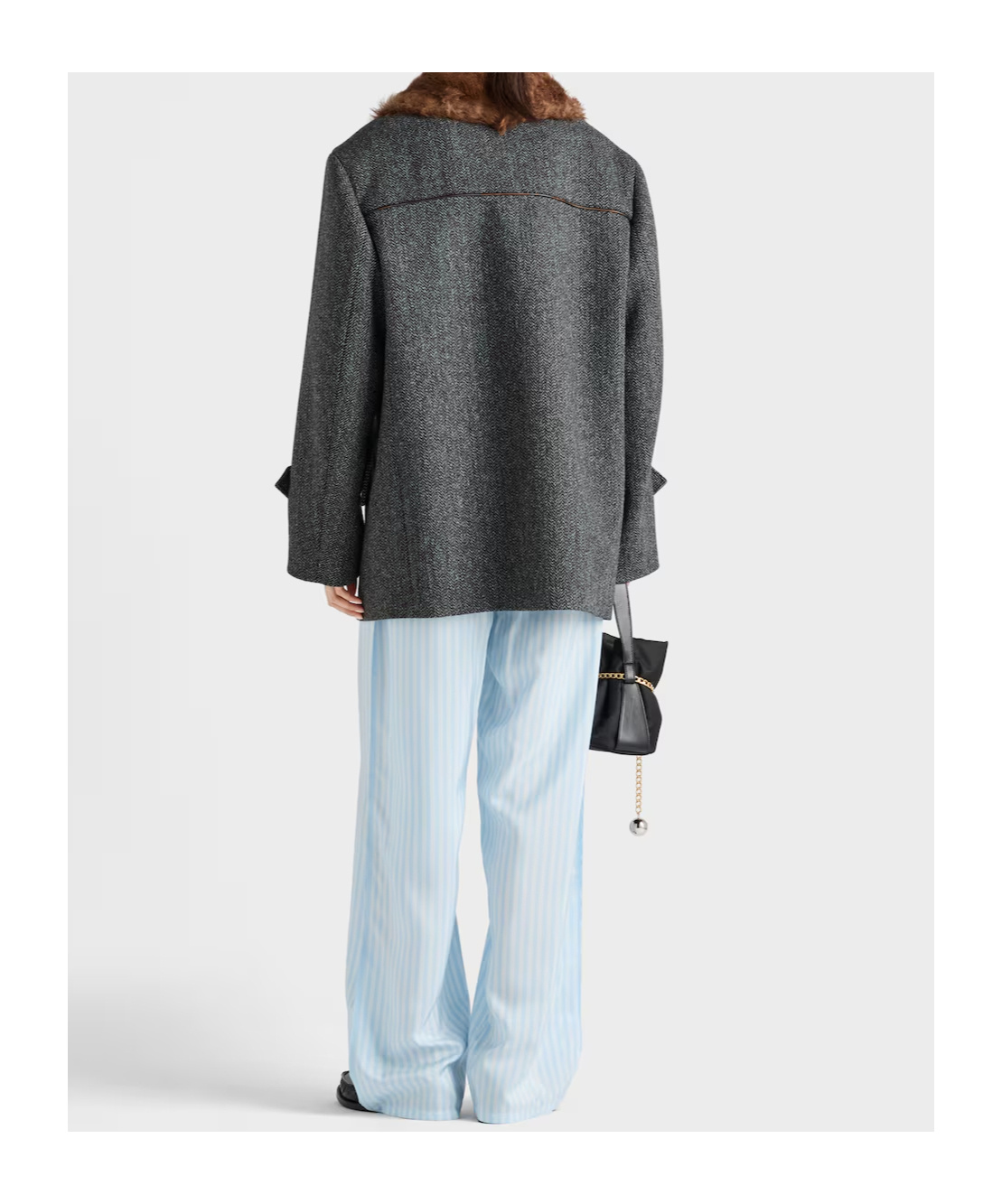 Prada Double-breasted Chevron Peacoat In Gray