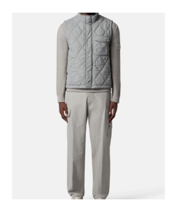 Stone Island Light Gray Button-zipper Vest In Gray