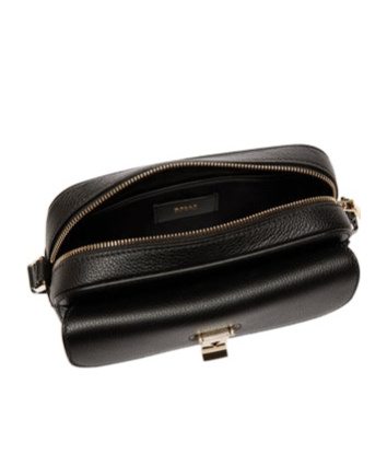 Bally Lock Me Small Crossbody Bag In Black Grained Leather In Black