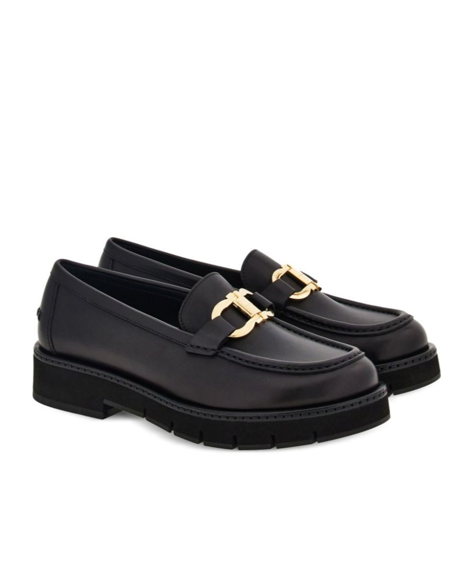 Ferragamo Brooke Loafers With Chunky Sole And Gold-tone Hardware In Black