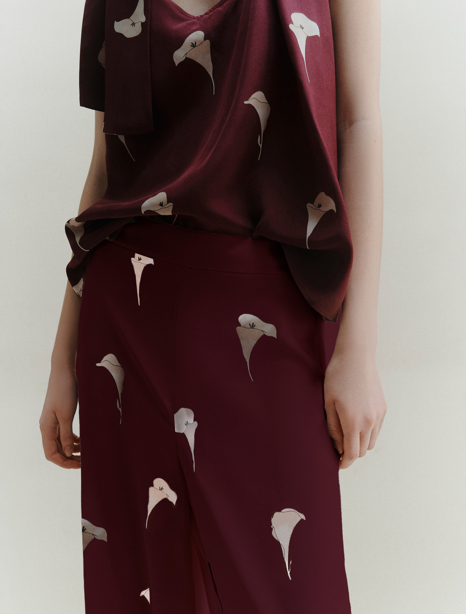 Marella Voile Wide-leg Trousers - Natural In Burgundy