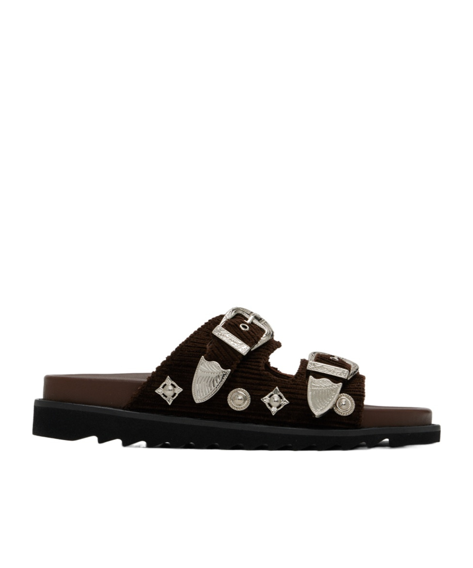 Toga Pin Button Detail Slippers In Black