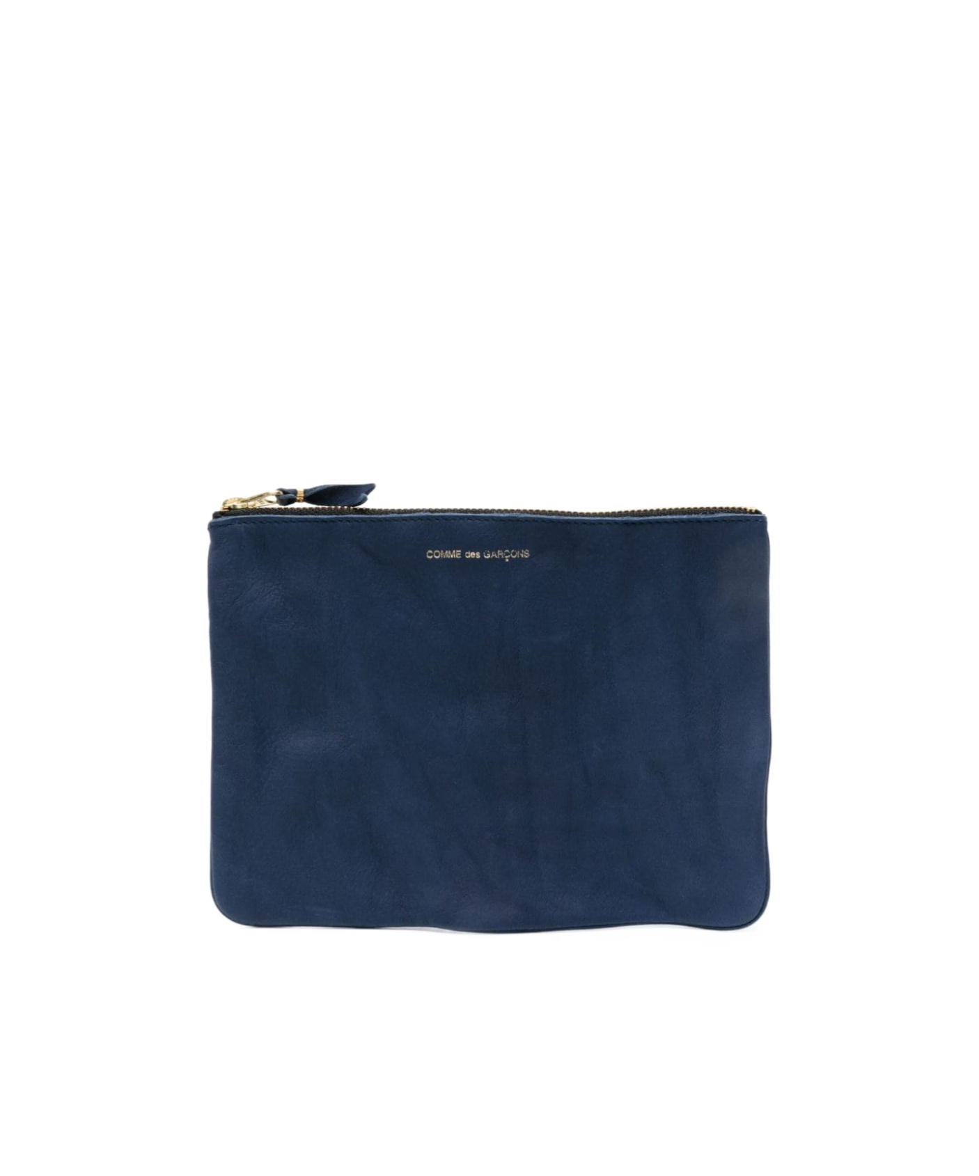 Comme Des Garçons Wallet Logo Printed Zip-up Pouch In Blue