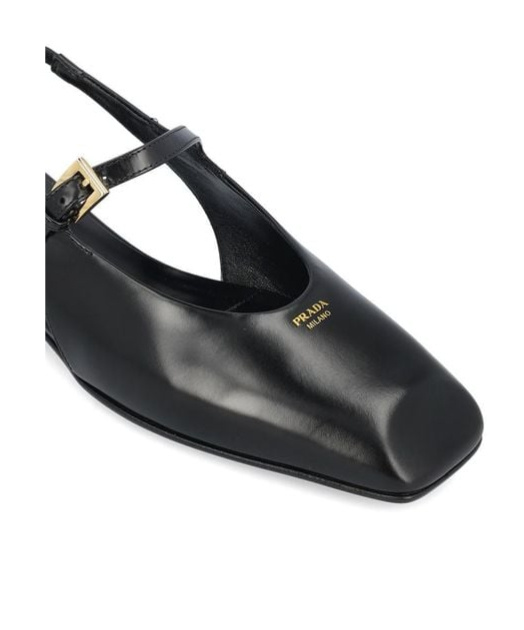 Prada Mary Jane Patent Pointy-toe Slingback Ballerina Flat In Black