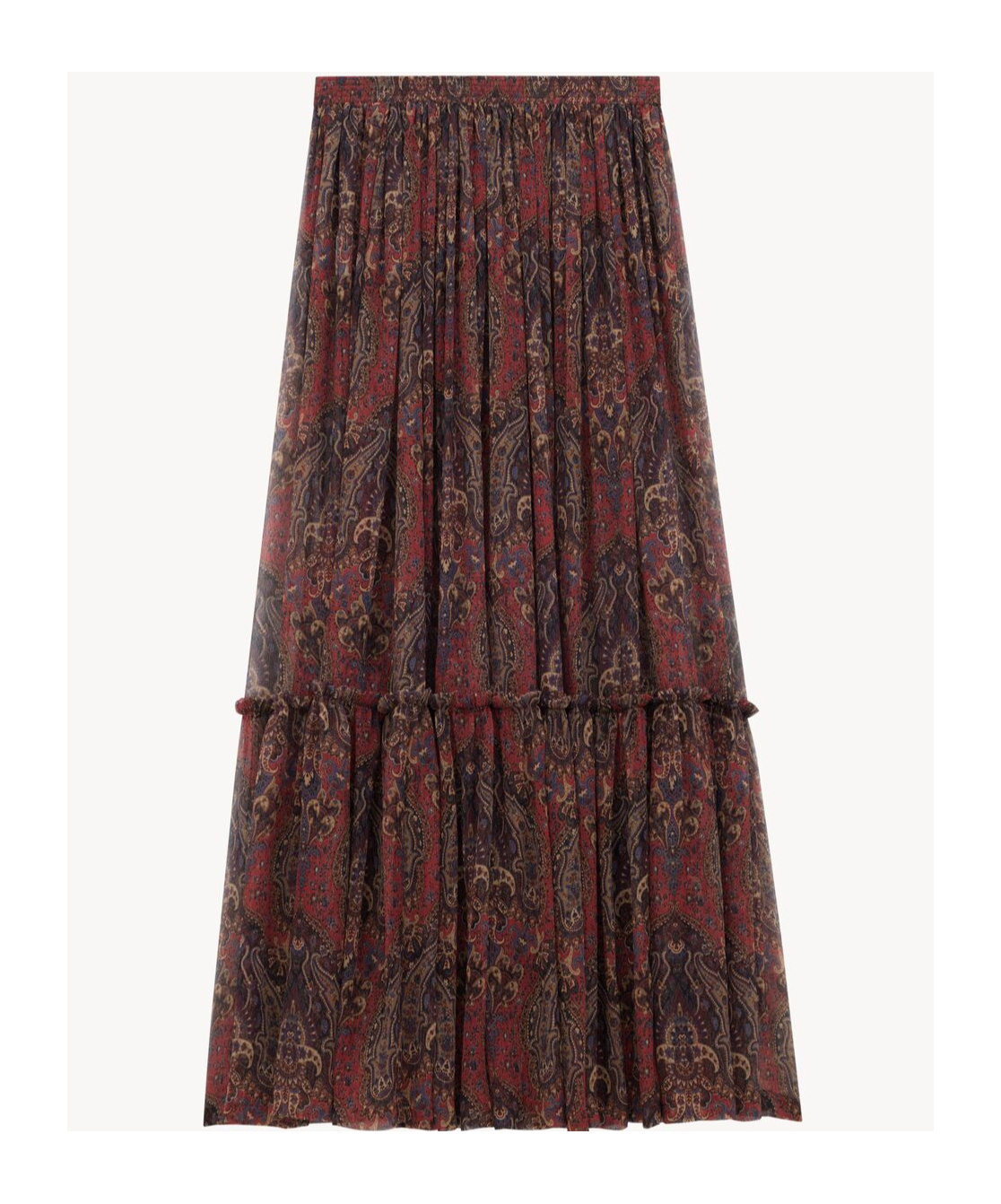 Saint Laurent Paisley Silk Crepe Ruffled Skirt In Red