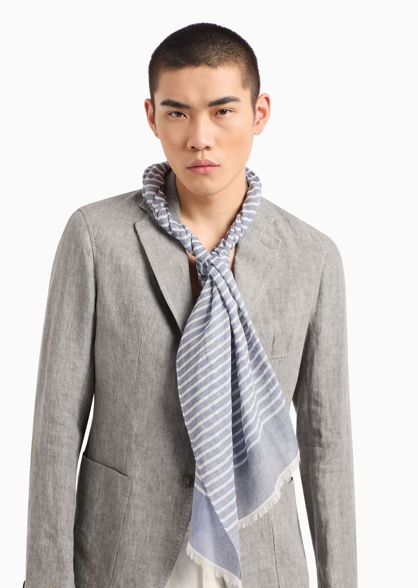 Emporio Armani Striped Brushed Scarf In Gray