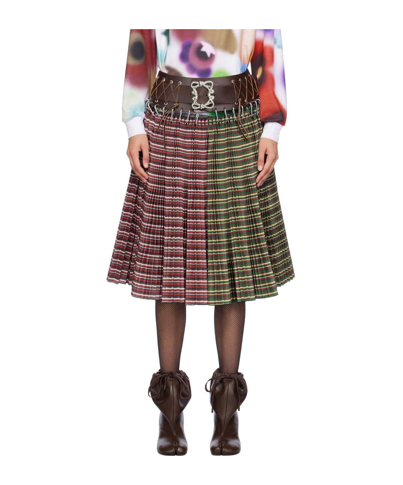 Chopova Lowena Red & Green June Knee Carabiner Midi Skirt In Multicolor