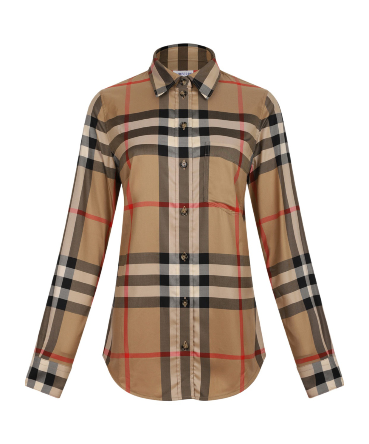 Burberry Check Pattern Collared Neck Cuffed Long Sleeves In Brown