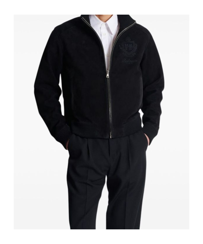Balmain High Collar Blazer With Ribbed Cuffs And Hem In Black