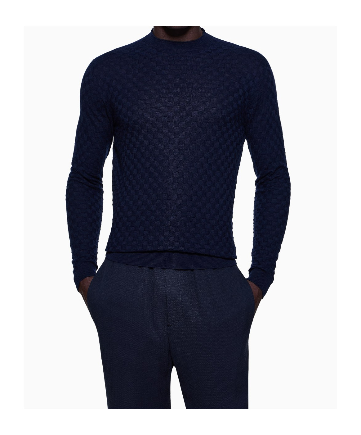Giorgio Armani Cashmere Blend Crew Neck Sweater With Textured Pattern In Blue
