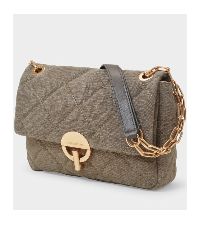 Vanessa Bruno Moon Quilted Linen Chain Bag In Brown