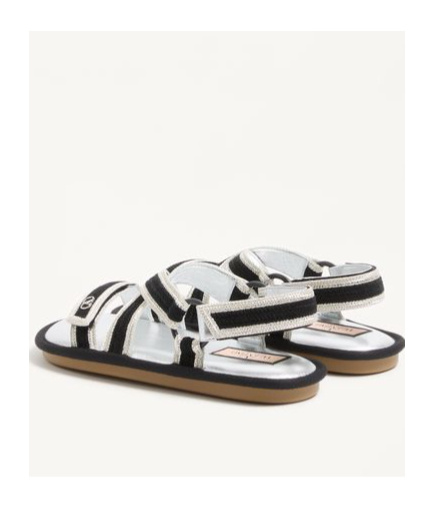 Valentino Lake Powell Crochet Embroidered Sandals In Black/silver