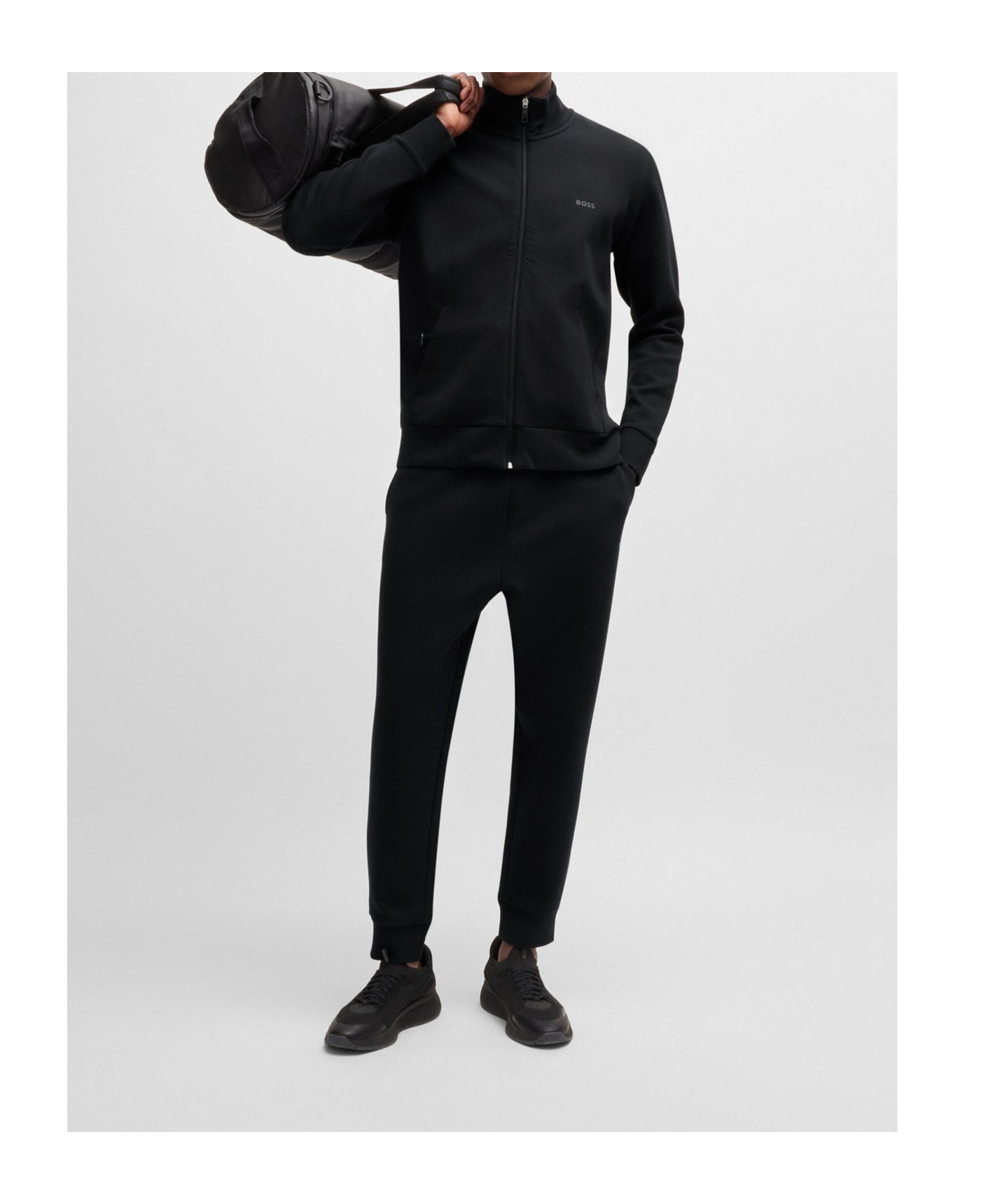 Shop Hugo Boss Stretch-cotton Zip-up Sweatshirt With Logo Print