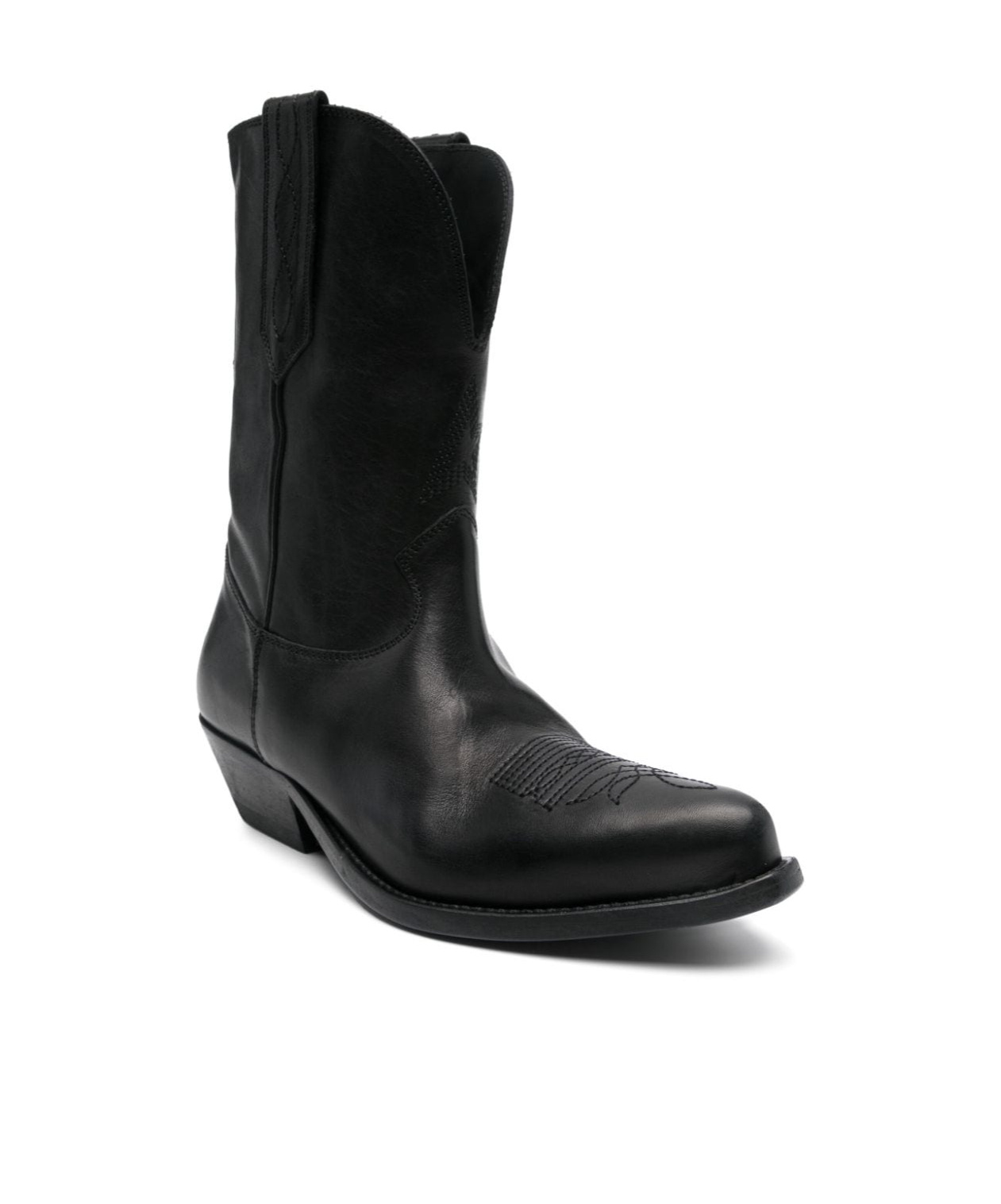 Golden Goose Low Wish Star Textured-leather Cowboy Boots In Black