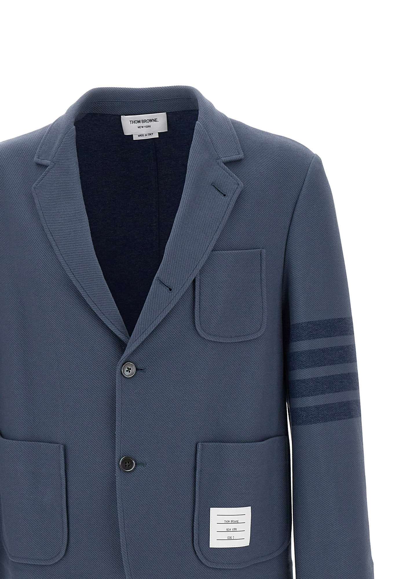 Thom Browne Striped-sleeve Cotton Blazer In Blue