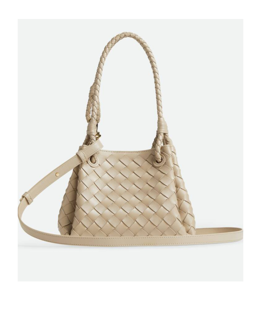Bottega Veneta Small Andiamo Intrecciato Leather Crossbody Bag In Nude