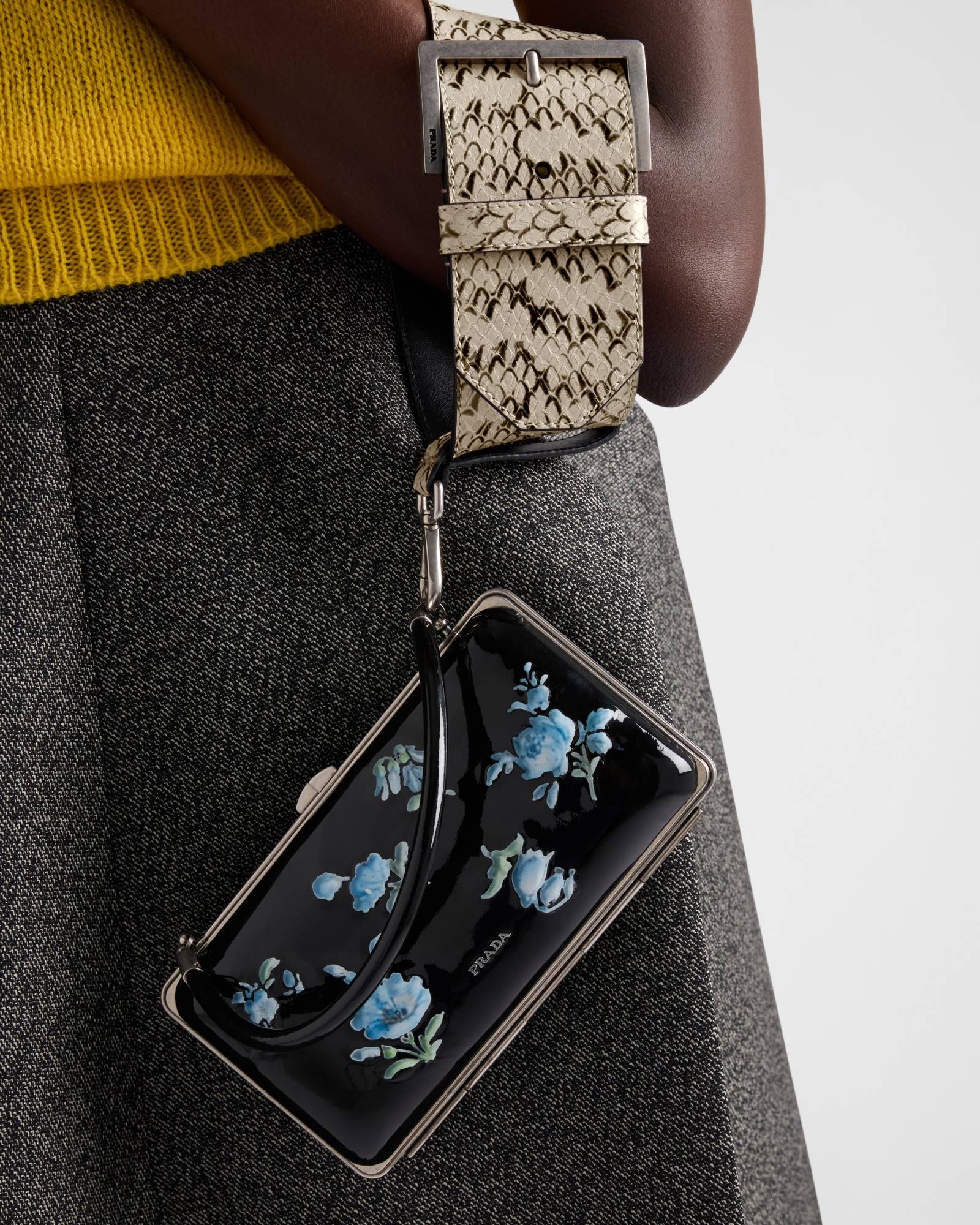 Prada Ayers Leather Wrist Strap In Stone Grey