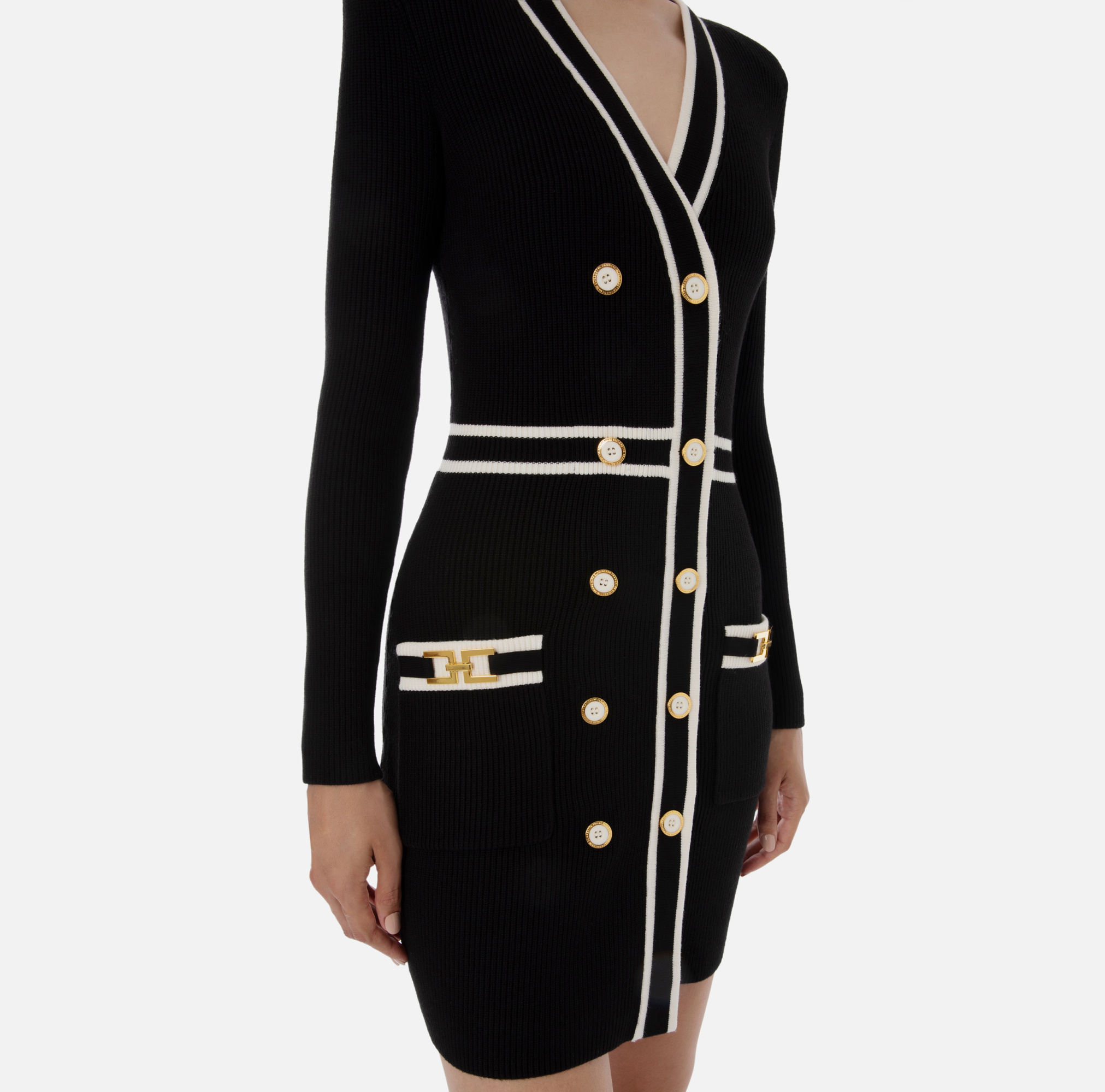 Elisabetta Franchi Contrast-trim Knitted Minidress In Black