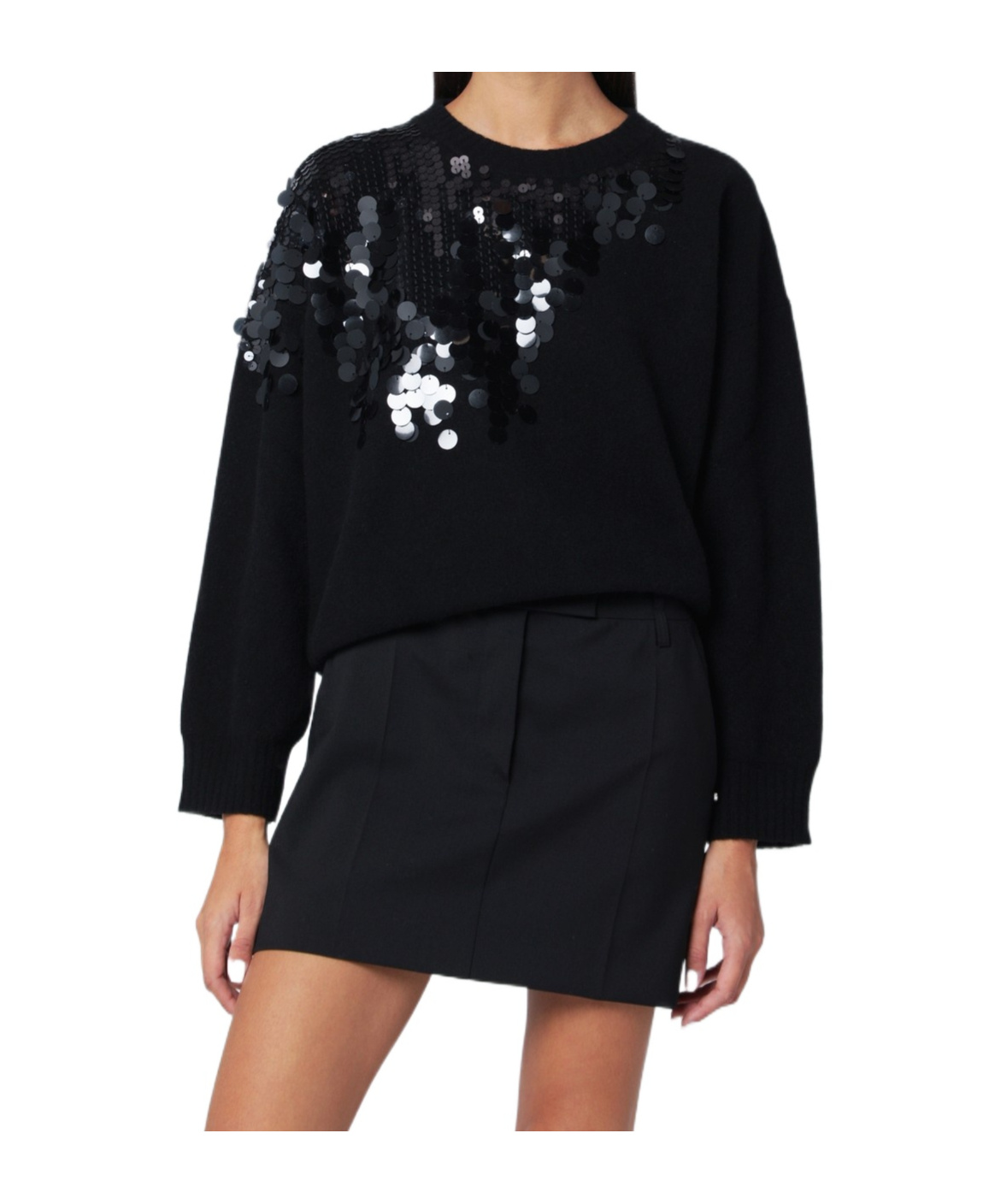 Roberto Collina Black Sweater With Sequin Embroidery In Black