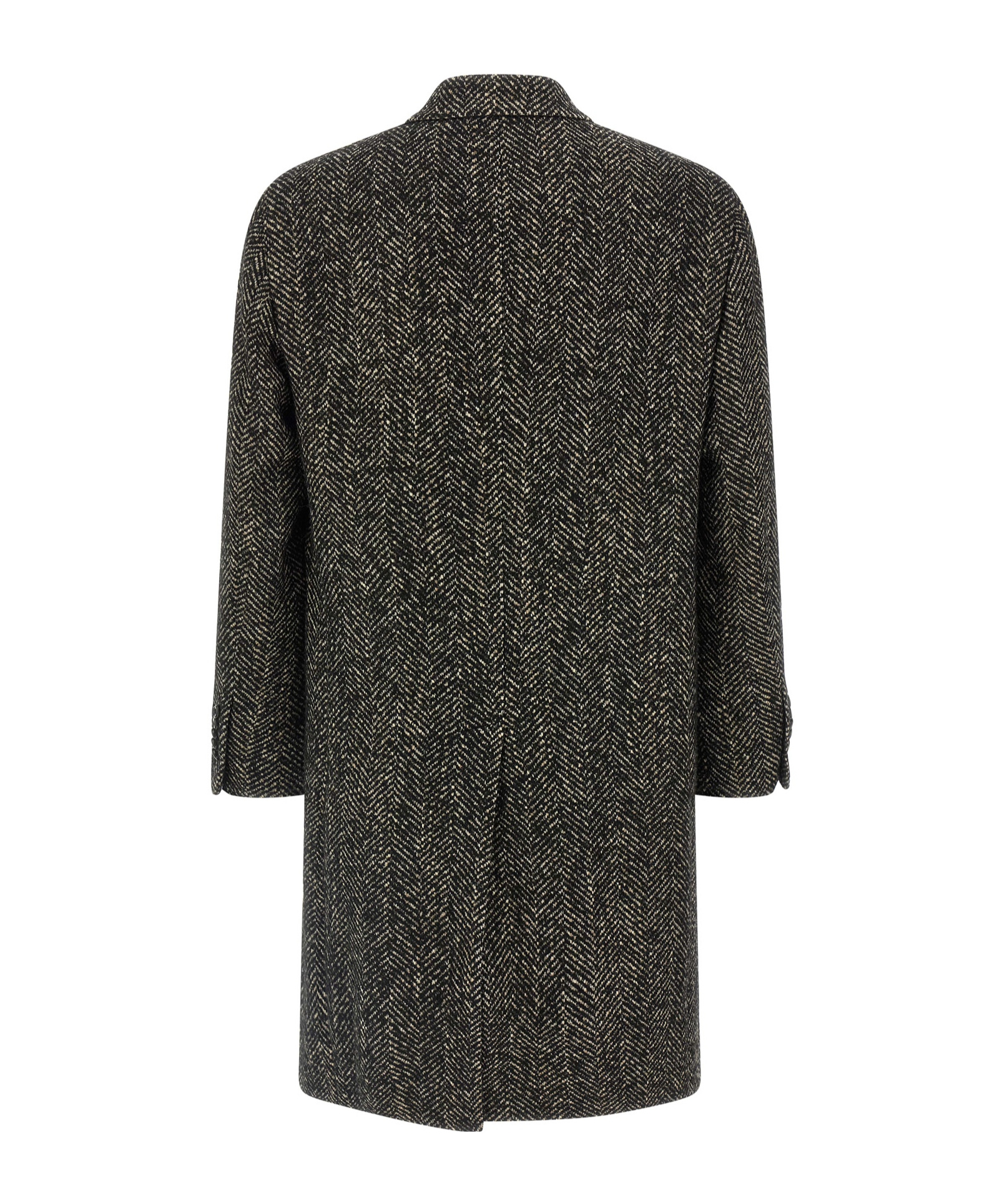 Tagliatore Herringbone Double Breasted Long Sleeve Coat In Black