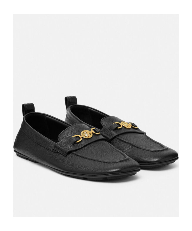 Versace Villa Loafers In Calfskin Leather In Black