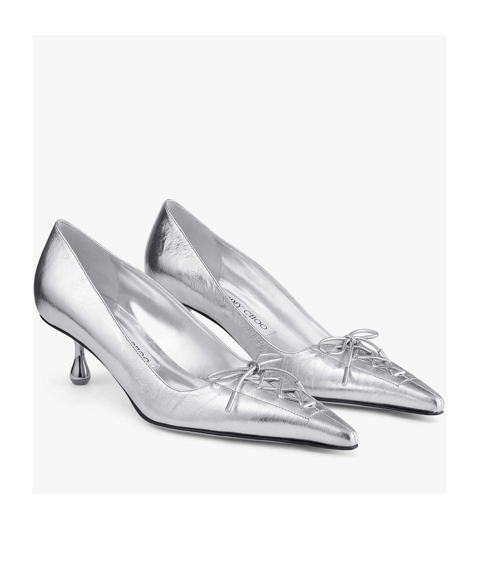 Jimmy Choo Scarlett 50 Lace-up Crinkled Metallic Leather Point-toe Pumps In Gray