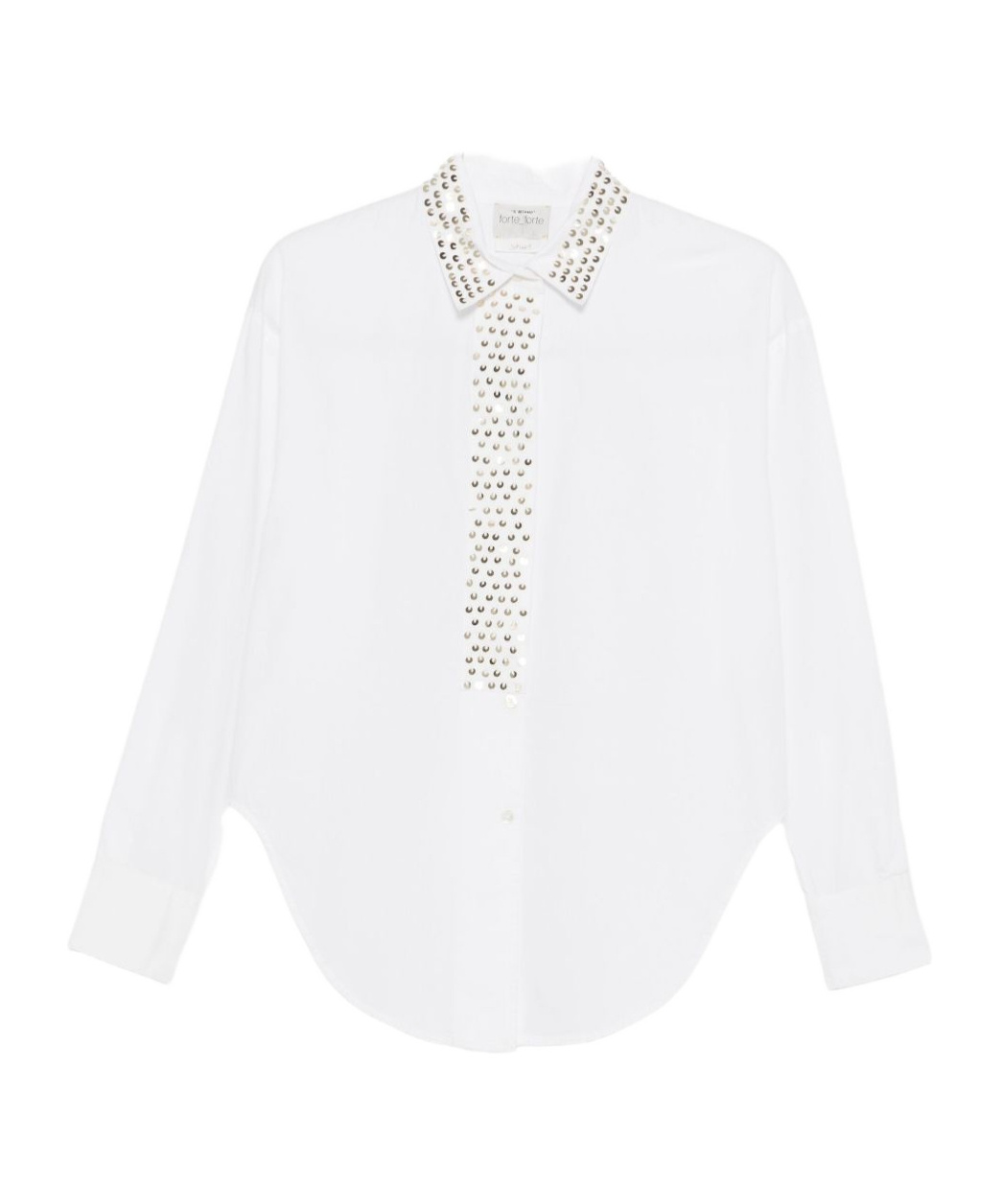 Forte Forte White Cotton Shirt With Gold Crescent Studs In White