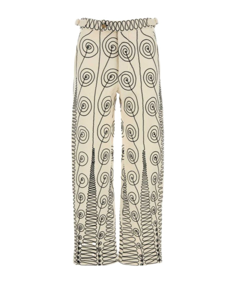 Bode Beige Embroidered Quillwork Pant In Nude