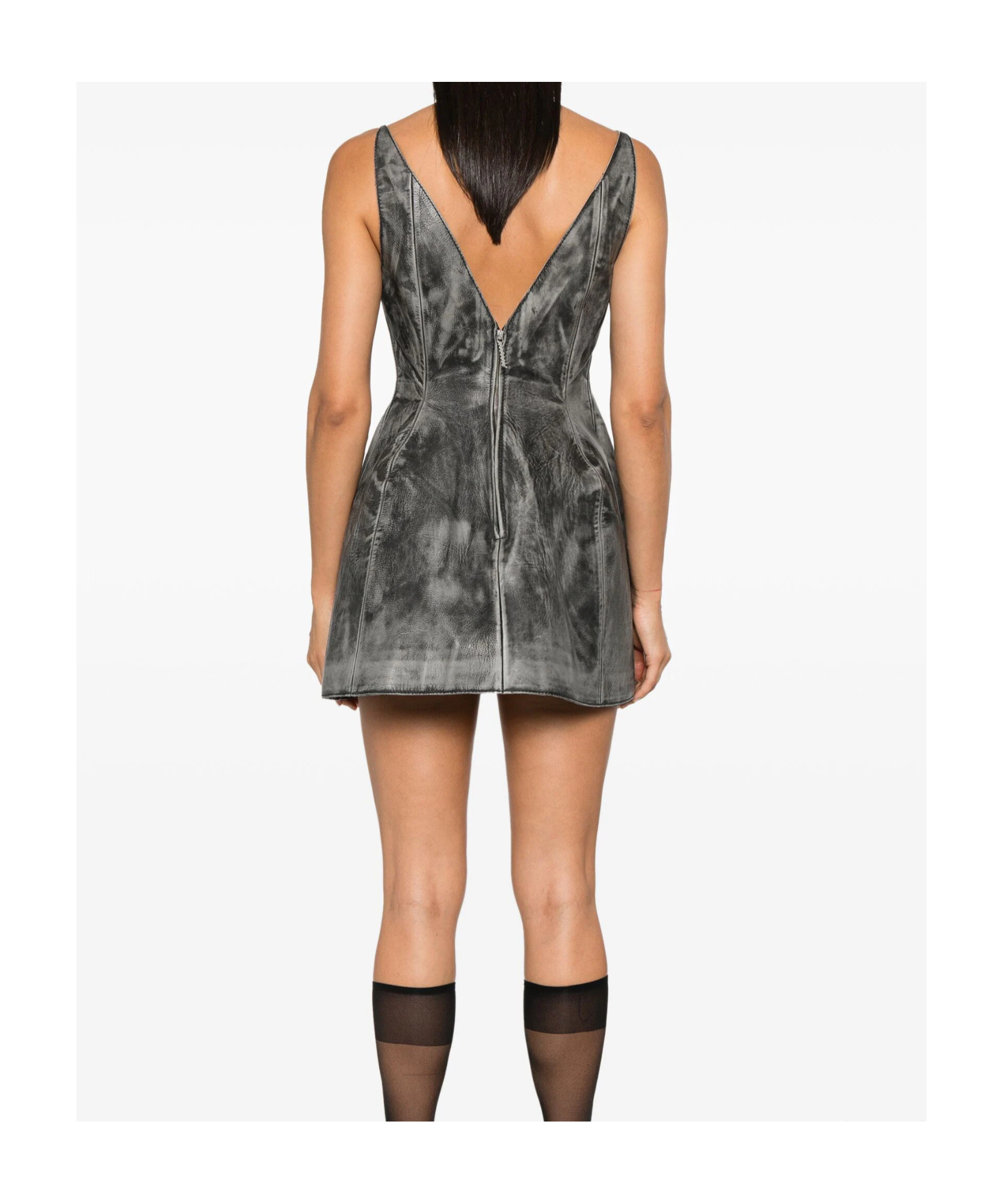 Marni Washed Leather Mini Flared Dress In Gray