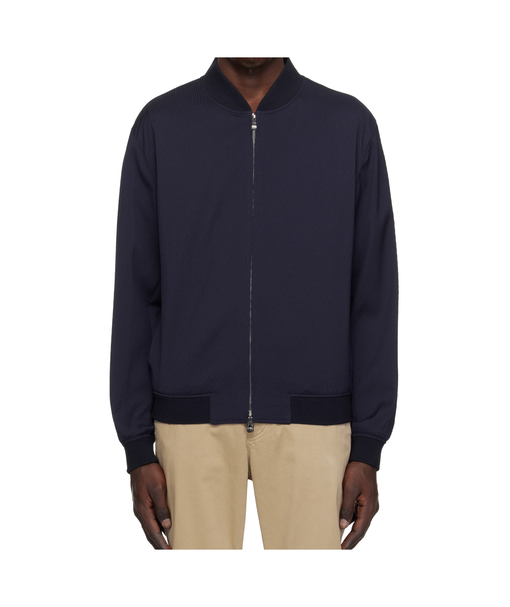 Hugo Boss Navy Twill Bomber Jacket In Black