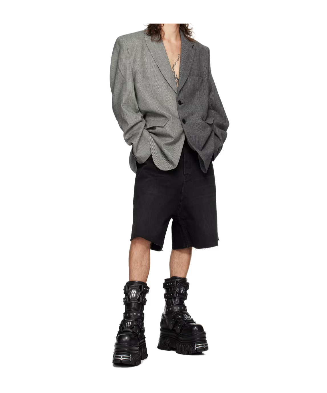 Vetements Split Deconstructed Tailored Button-down Suit Coat In Gray
