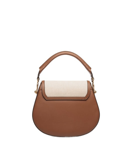 Bally Lune Crossbody Bag In Natural Canvas And Brown Leather In Sand