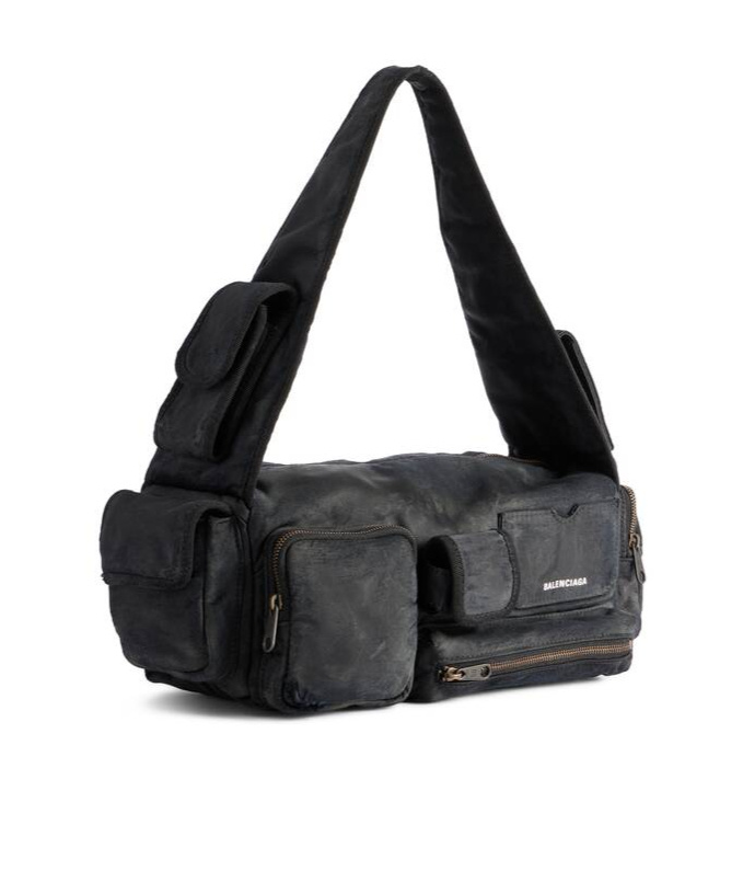 Balenciaga Demin Superbusy Sling Bag In Black