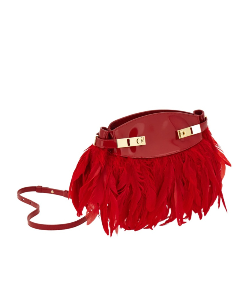 Ferragamo Hug Soft Crossbody Bag With Feathers (xs) In Red