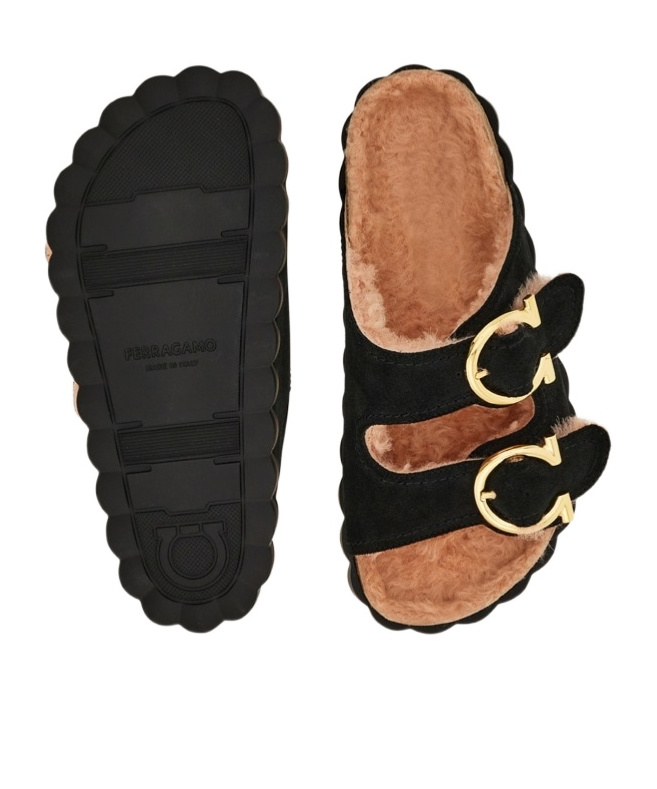 Ferragamo Gancini Buckle Sandals In Black