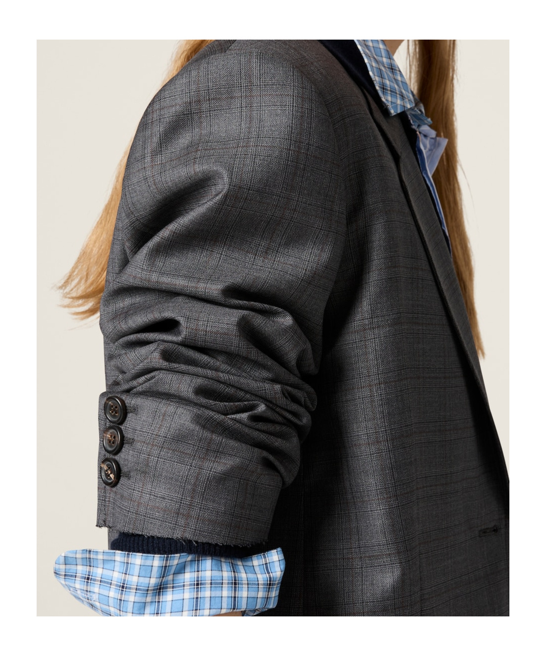 Miu Miu Prince Of Wales Checked Wool Jacket In Gray