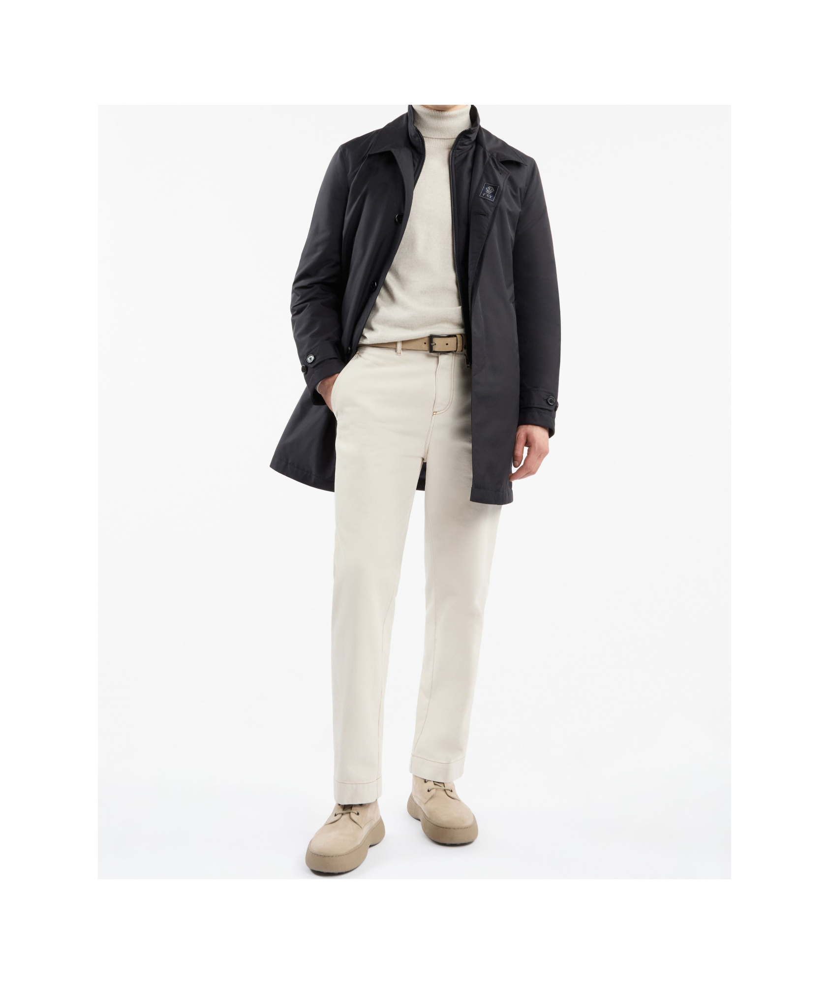 Fay Morning Coat In Technical Poplin In Black