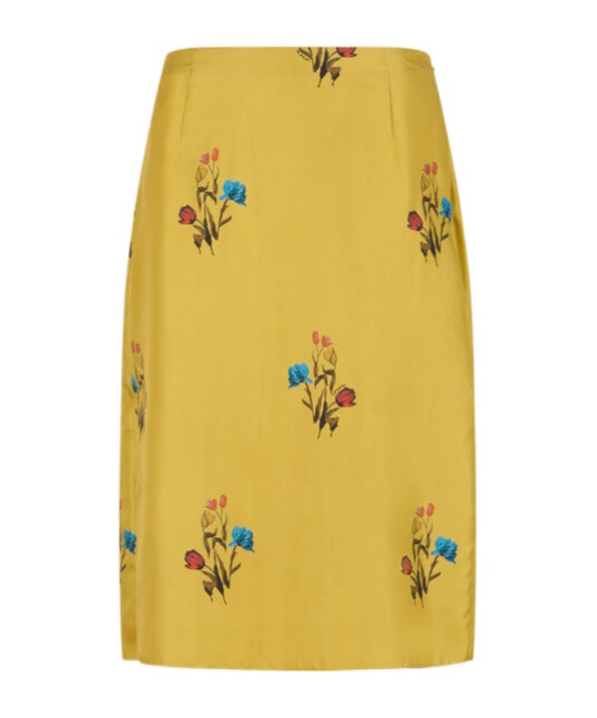 Marni Tulip Print Pleated Silk Twill Midi Skirt In Yellow