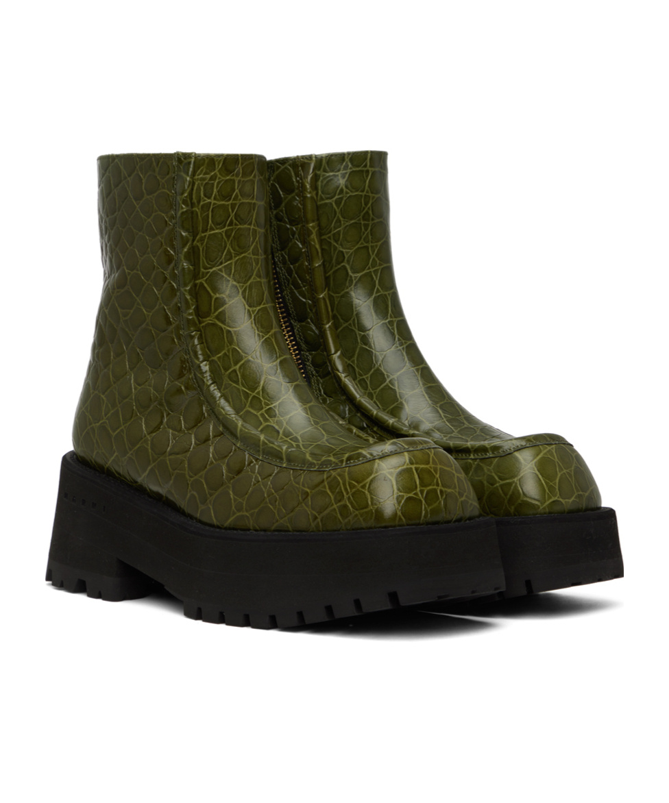 Marni Chunky Croc-effect Leather Chelsea Boots In Black