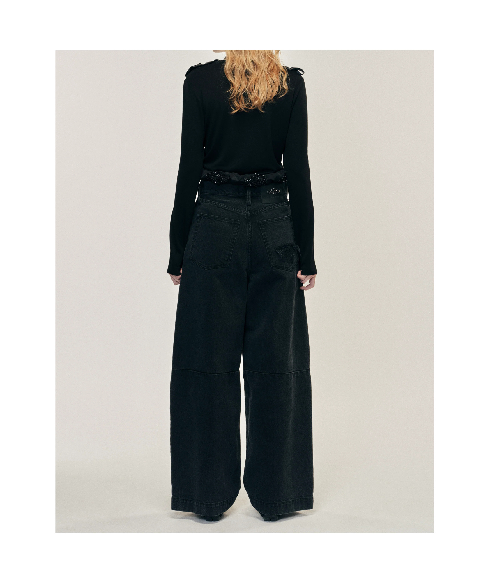 Simone Rocha Womens Black Bow-ribbon Long-sleeves Woven T-shirt In Black
