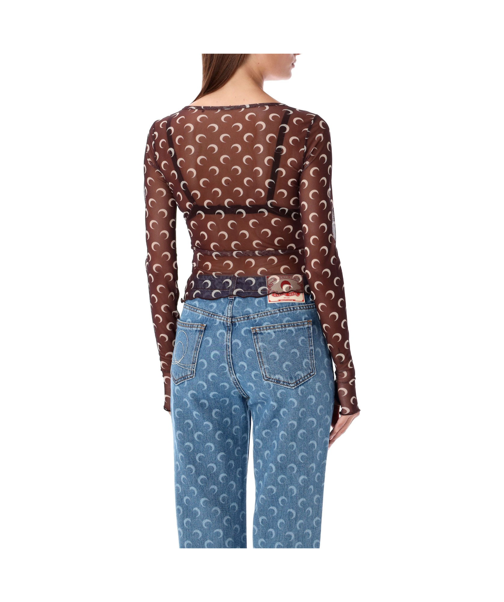 Marine Serre Moon-print Mesh Crop Top In Blue