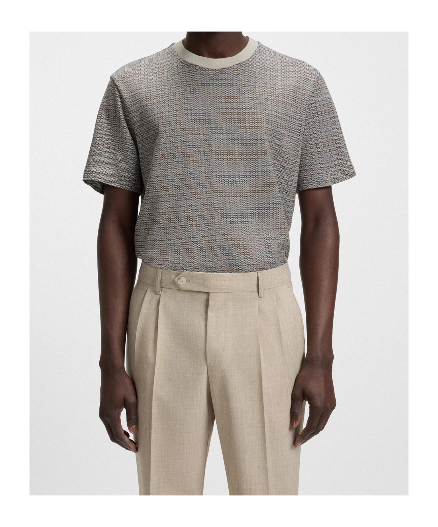 Hugo Boss Mercerized-cotton T-shirt With Grid Pattern In Gray