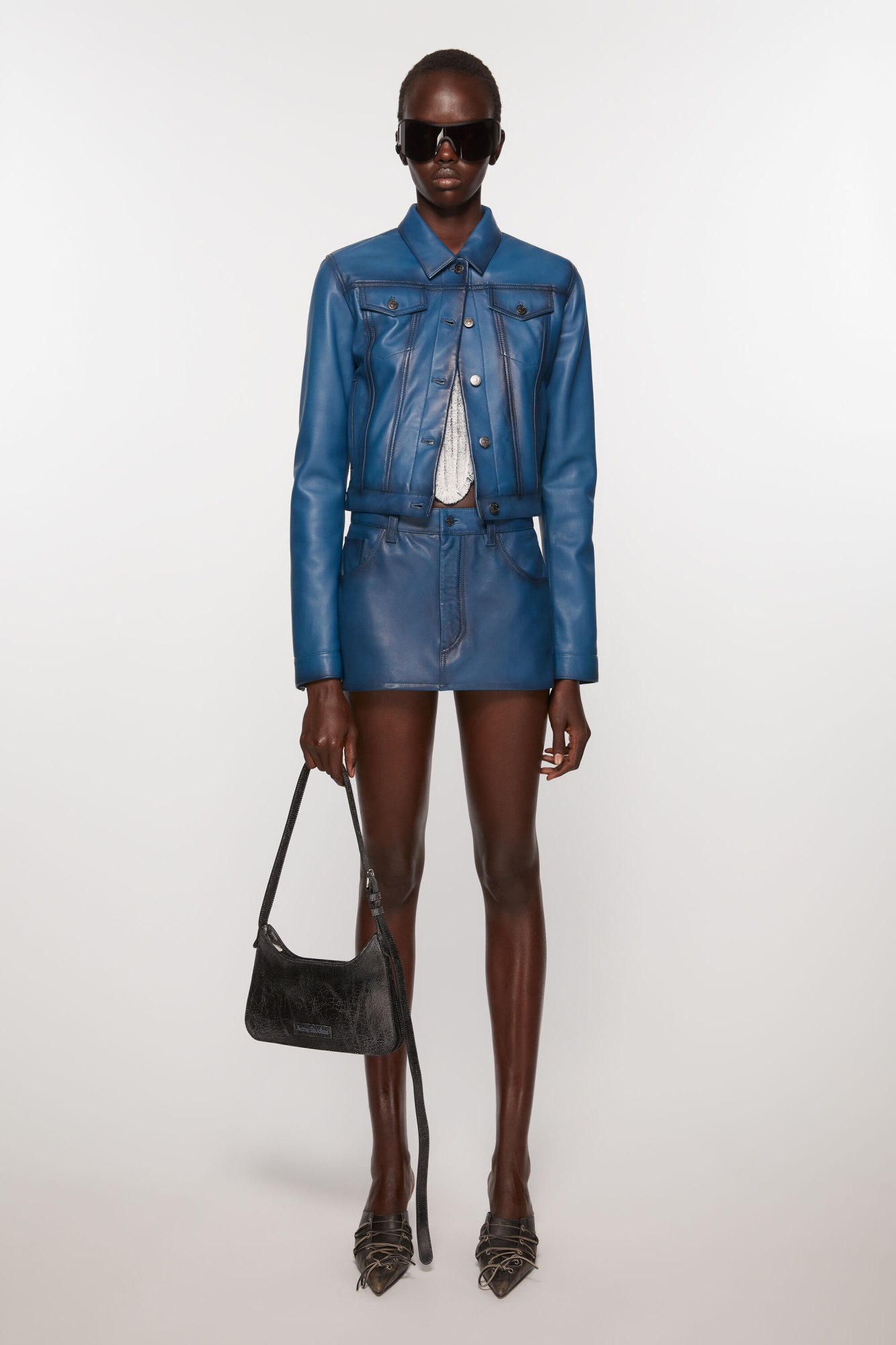 Acne Studios Black Shoulder Bag With Cracked Leather Finish In Black
