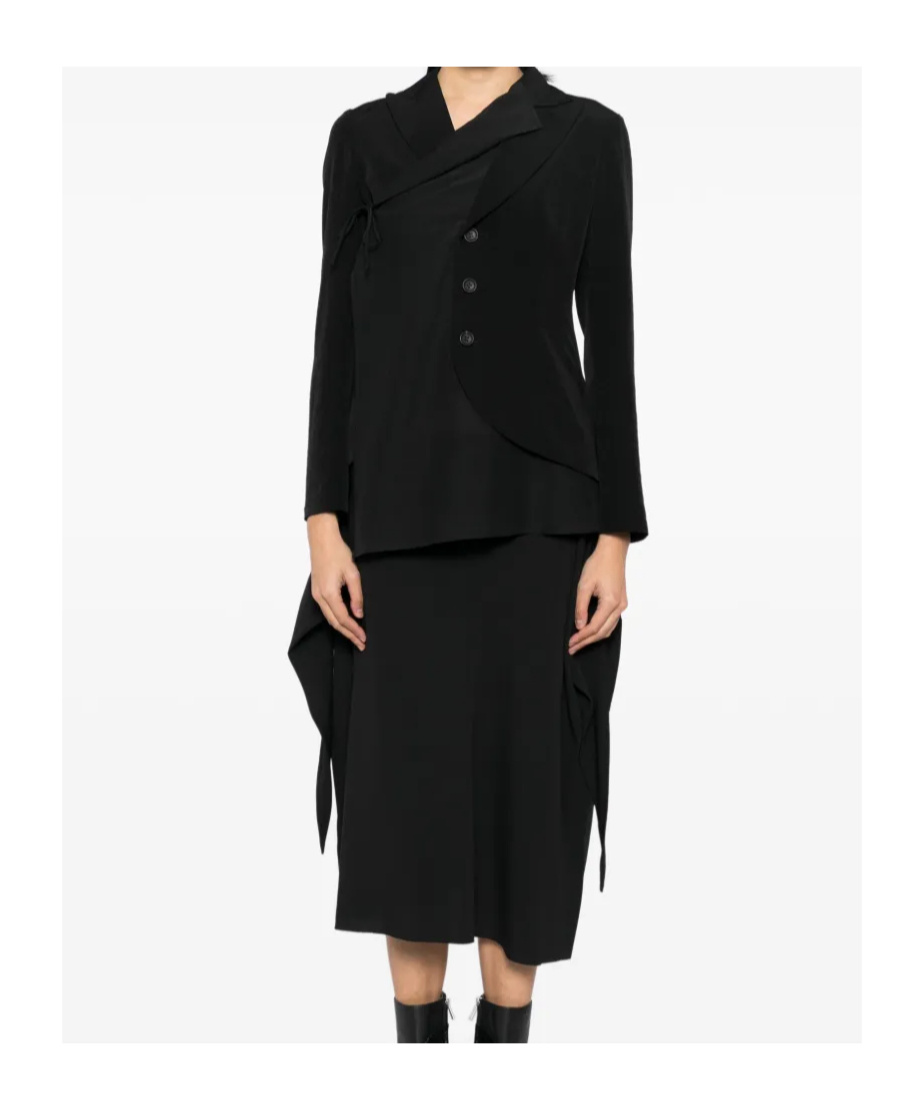 Yohji Yamamoto Black Crepe De Chine 2 Layered Wrap Blazer In Black