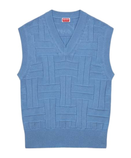 Kenzo ' Weave' Embroidered Sleeveless Jumper In Cotton In Blue
