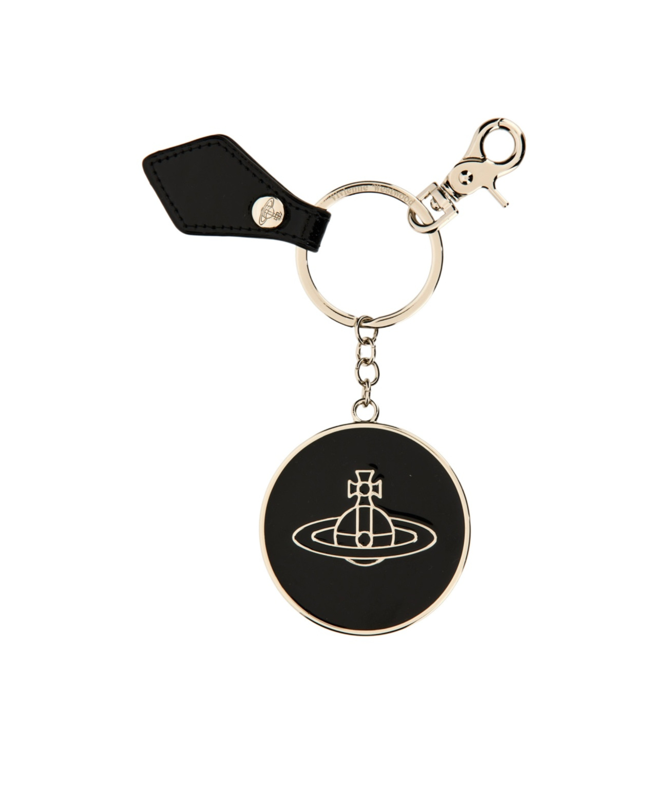 Vivienne Westwood Orb Logo-plaque Patent-leather Keyring In Black