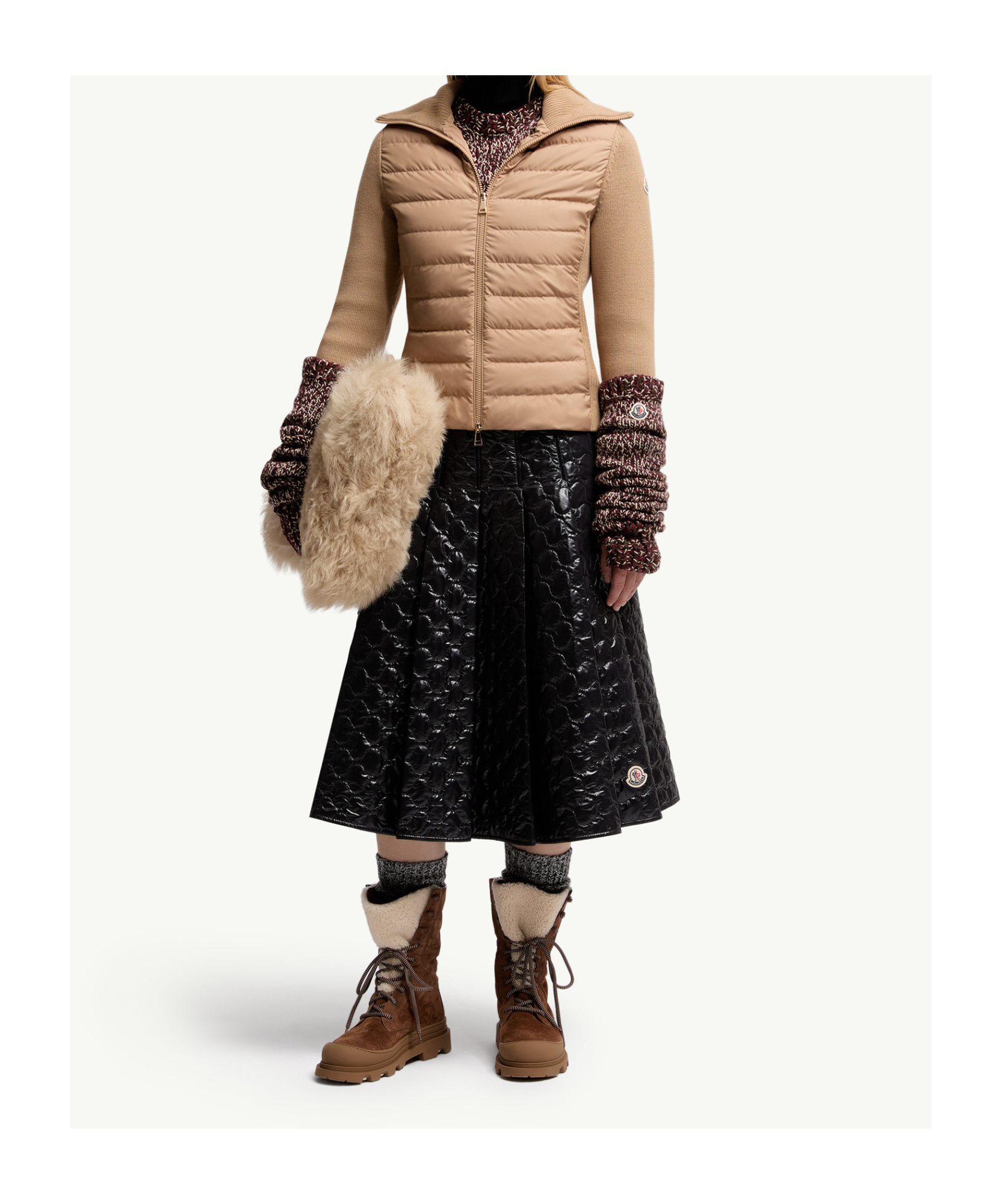 Moncler Wool Long Sleeve Down Jacket In Brown
