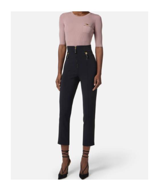 Elisabetta Franchi High Waist Cropped Pants With Zipper Detail In Black