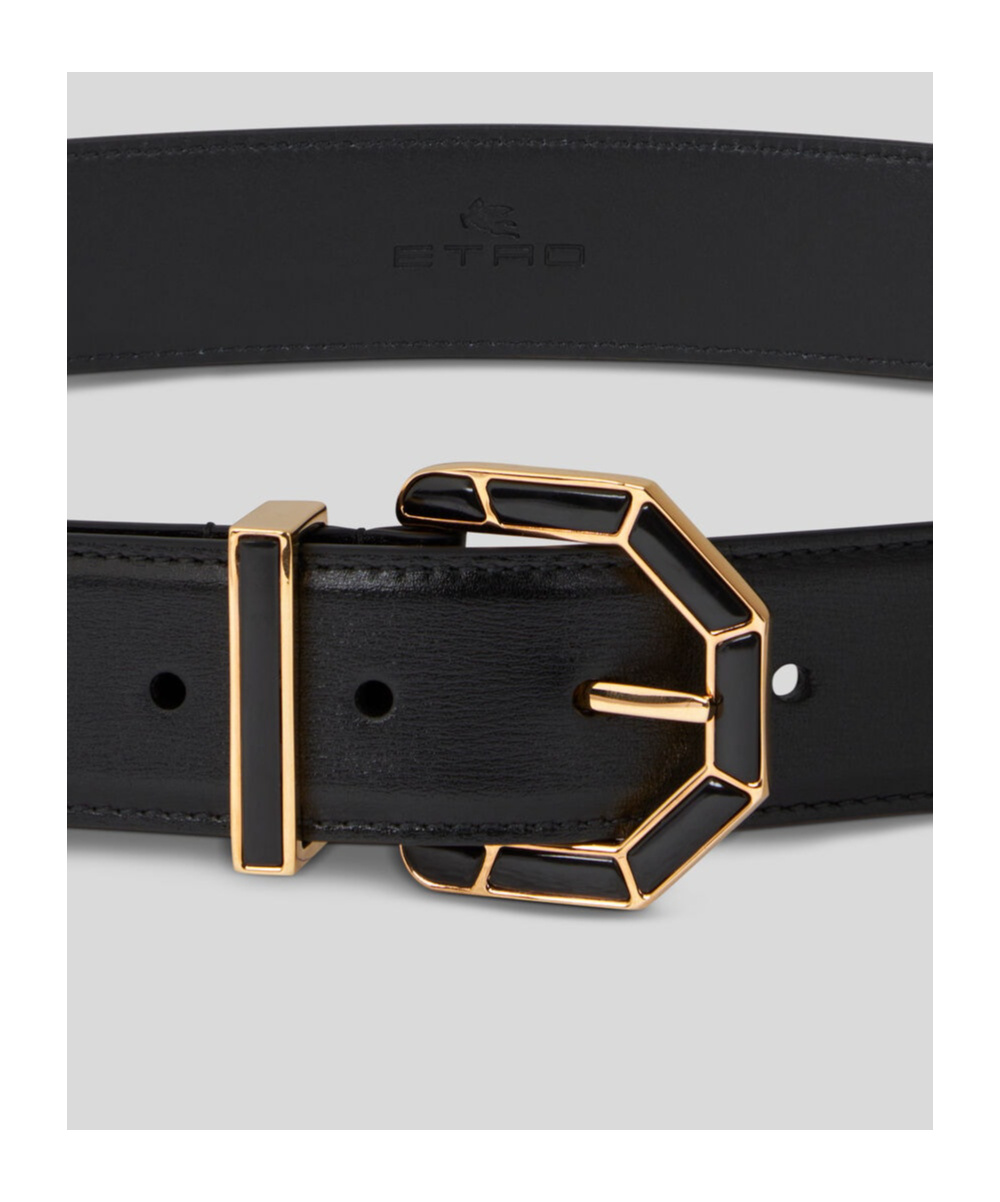 Etro Leather Belt With Geometric Buckle In Black